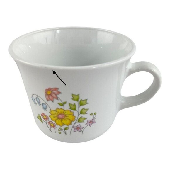 Corelle Coffee/Tea Cups Meadow Pattern Set of 4 White w Flowers - Picture 6 of 6